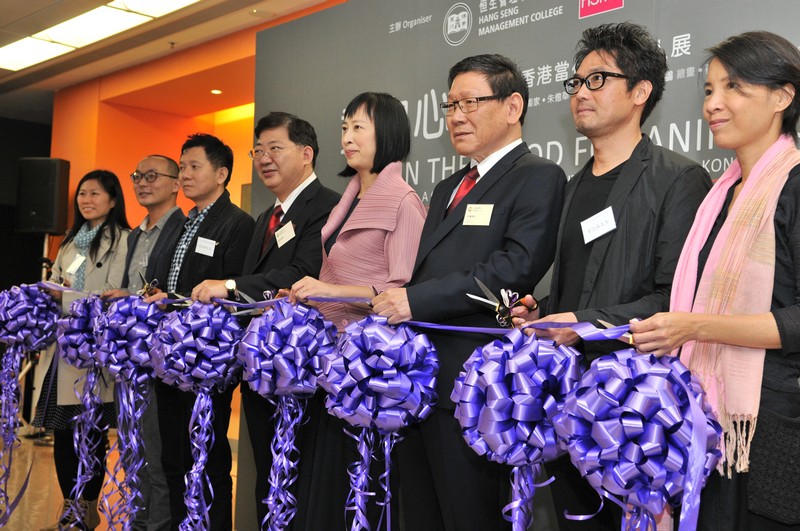 Ribbon-cutting ceremony by (from left) Sara Tse, Lam Tung Pang, Almond Chu, Prof Simon Ho, Ms Michelle Li, Professor Gilbert Fong, Kum Chi Keung and Ann Mak